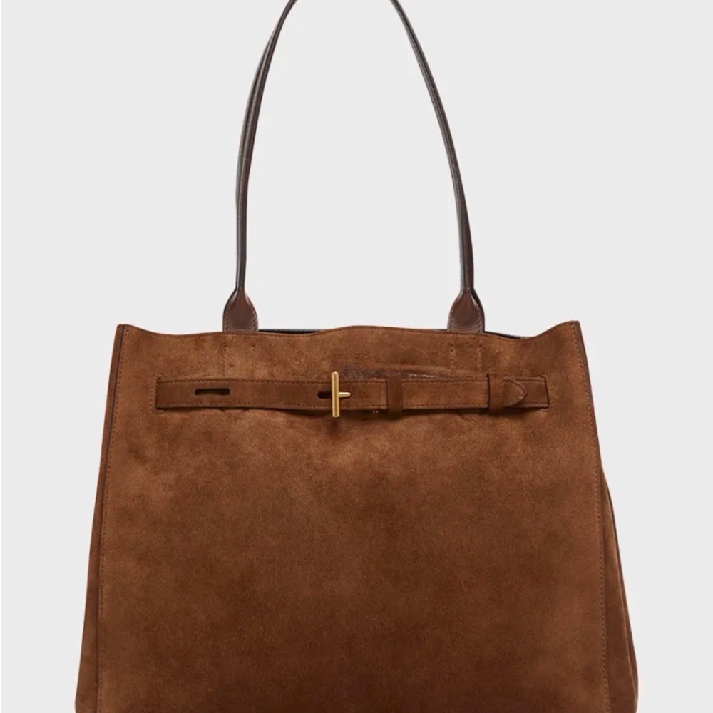 Tom Ford Brown Suede Tote with Gold Accent